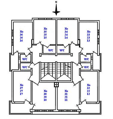 This is a plan of a floor with all rooms, baths, stairs, balkony etc.